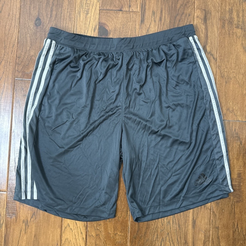 Adidas Climalite Pull On Shorts Gray Stripes Drawstring Waist Men 2XL Basketball